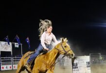 Bucking and cantering action at show